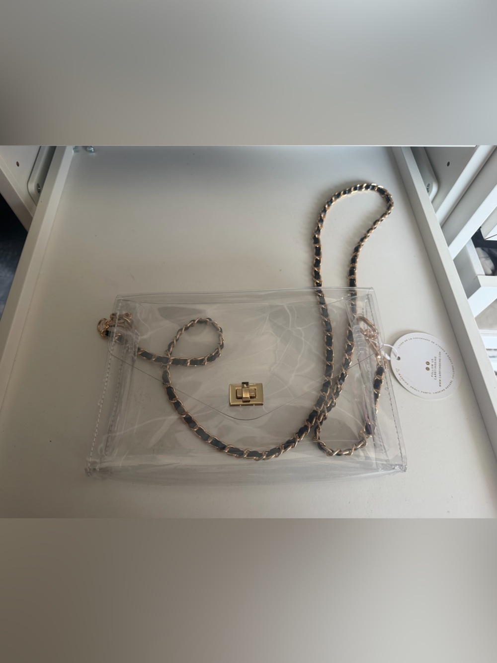 Transparent Crossbody Card & Key Holder with Gold-Tone Chain